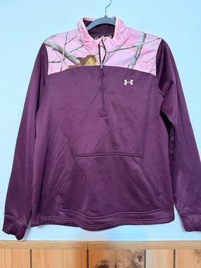 Under Armour Women's Plum and Pink Camo Quarter-Zip Pullover